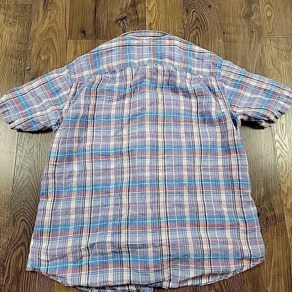 Jos A Bank Shirt Mens Large 100% Linen Plaid Button Up Short Sleeve Colorful - Picture 6 of 7